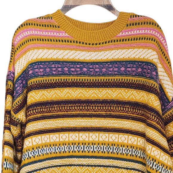 Urban Outfitters UO Mustard Fair Isle Striped Sweater size S - Picture 3 of 12